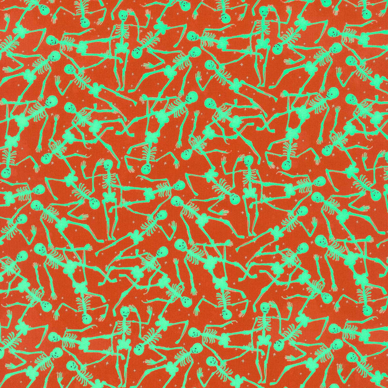 Toil and Trouble - Skeletons Dark Orange Glow in the Dark Yardage