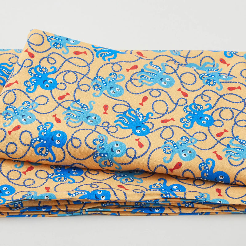 Woof Woof Pirates - Smiling Octopus Gold 2 Yard Cut