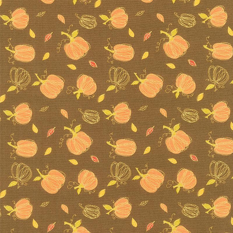 Adel in Autumn - Pumpkins Chocolate Yardage
