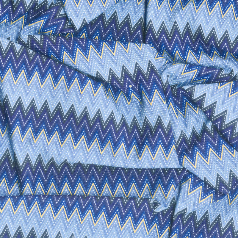 Alexandra - Chevron Blue Metallic Yardage