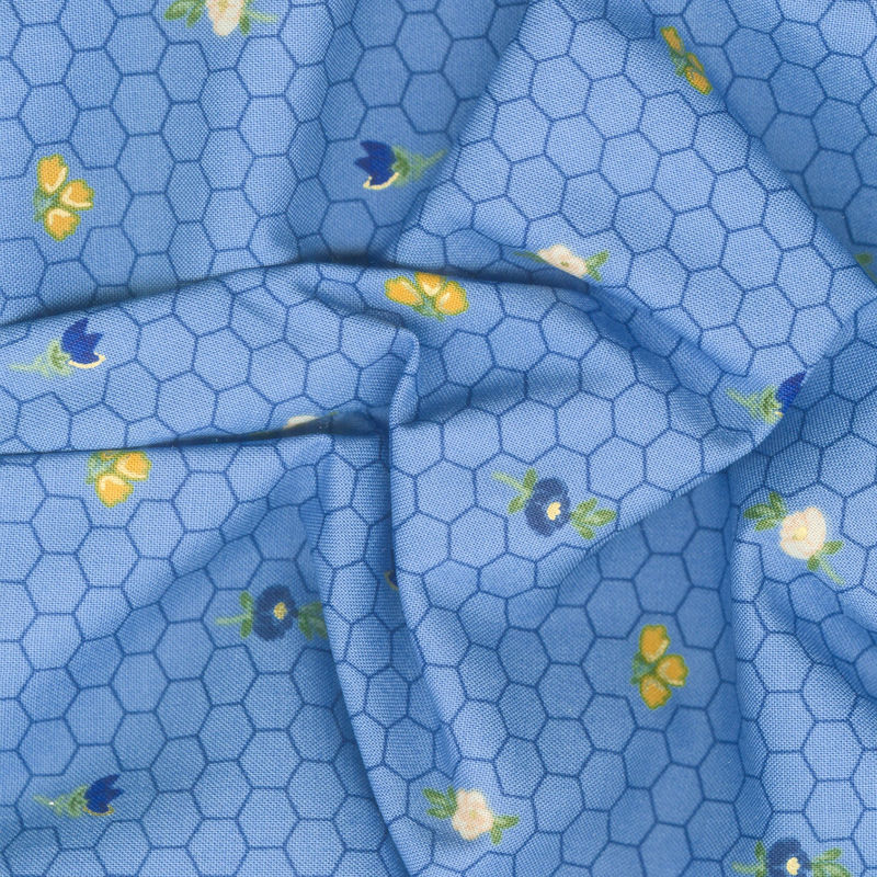 Alexandra - Honeycomb Blue Metallic Yardage