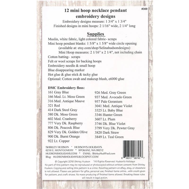 12 Mini Hoop Embroidery Pendant Designs Pattern
