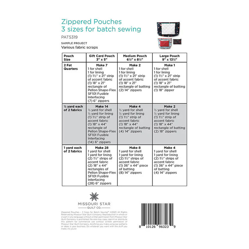 Zippered Pouches - 3 Sizes for Batch Sewing by Missouri Star
