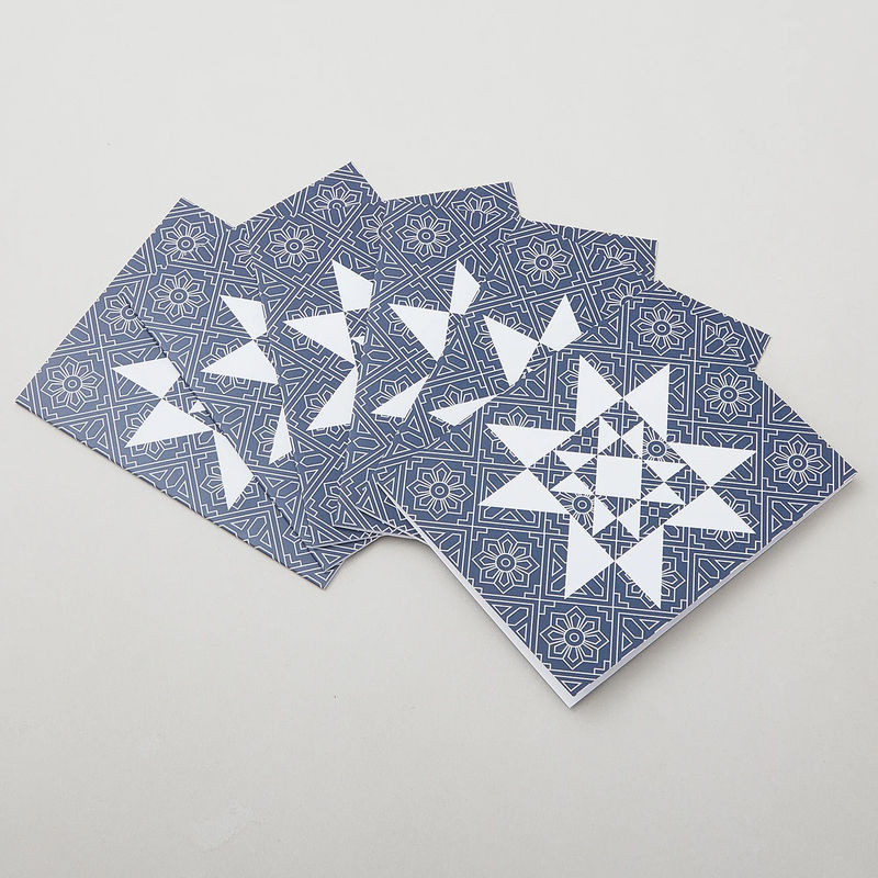 Vintage Quilt Star Dark Blue Notecards Boxed Set of 6