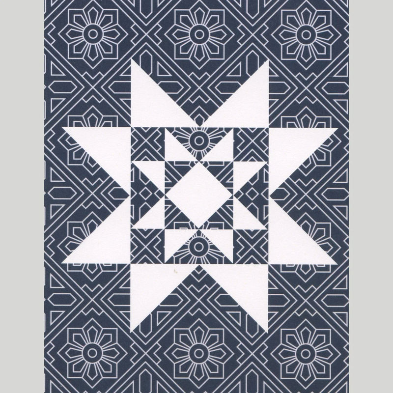 Vintage Quilt Star Dark Blue Notecards Boxed Set of 6