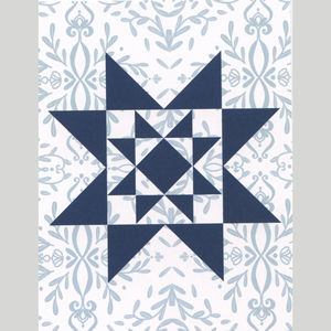 Vintage Quilt Star White & Aqua Notecards Boxed Set of 6