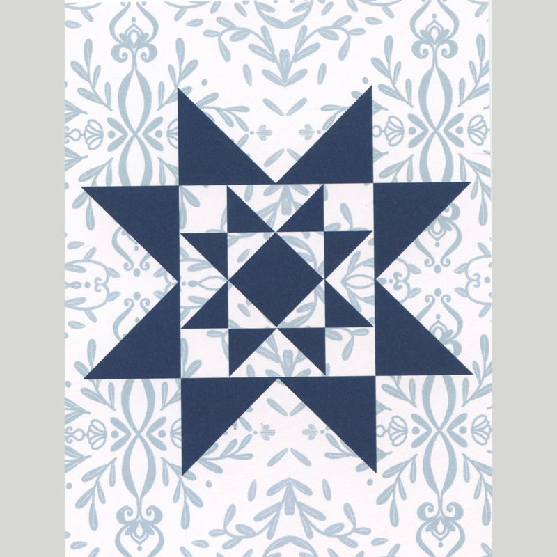 Vintage Quilt Star White & Aqua Notecards Boxed Set of 6