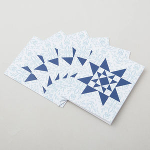 Vintage Quilt Star White & Aqua Notecards Boxed Set of 6
