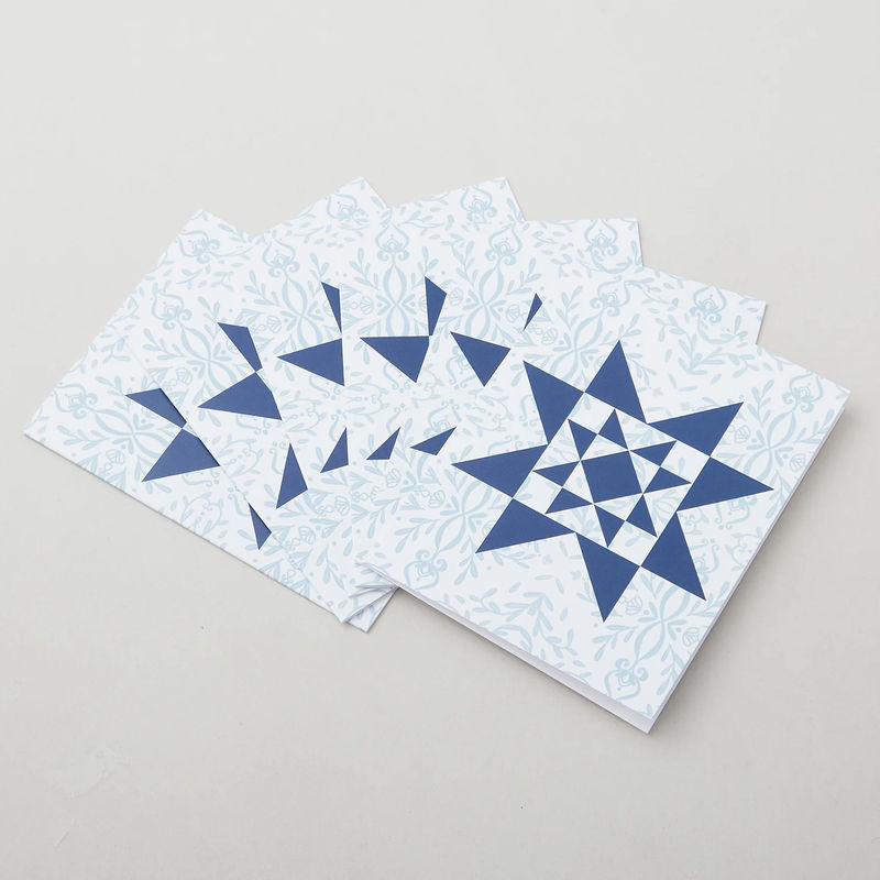 Vintage Quilt Star White & Aqua Notecards Boxed Set of 6