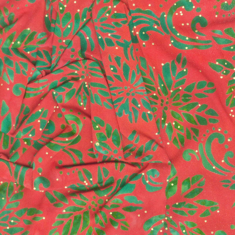 Artisan Batiks - Joyful Holidays Poinsettias Red Metallic Yardage