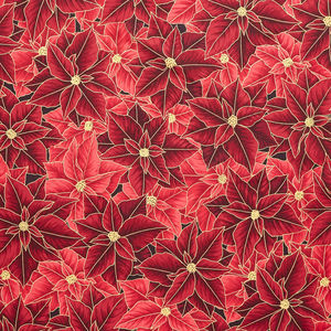 Holiday Flourish - Festive Finery Candy Cane Colorstory Poinsettias Cranberry Metallic Yardage