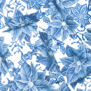 Holiday Flourish - Festive Finery Blue Colorstory Poinsettias Delft Metallic Yardage