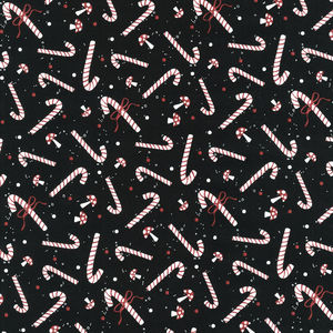 Our Gnome To Yours - Candy Canes and Mushrooms Black Yardage