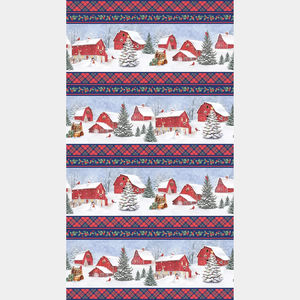 Farmstead Friends - Border Stripe Red Multi Yardage