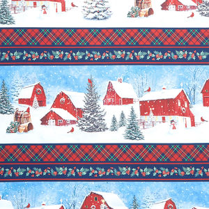Farmstead Friends - Border Stripe Red Multi Yardage