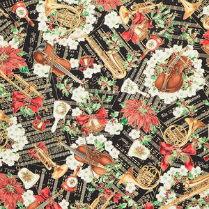 Christmas Musical - Christmas Serenade Black Metallic Yardage