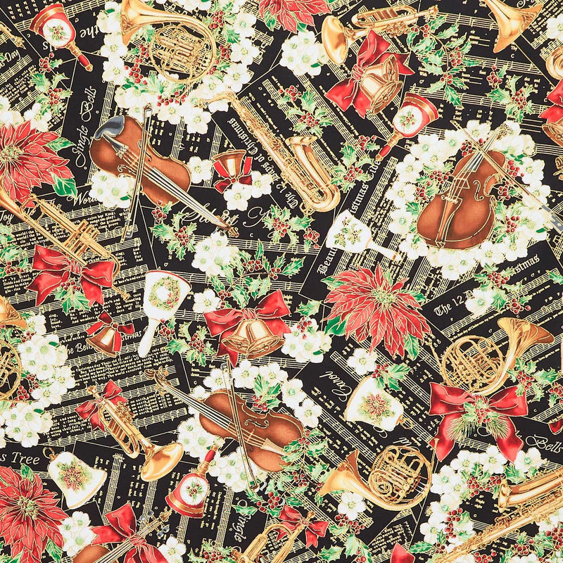 Christmas Musical - Christmas Serenade Black Metallic Yardage