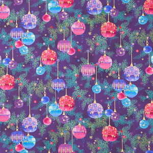 Holy Night - Ornaments Grape Metallic Yardage