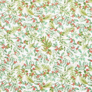 Christmas Musical - Holly and Berries Cream Metallic Yardage