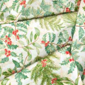 Christmas Musical - Holly and Berries Cream Metallic Yardage