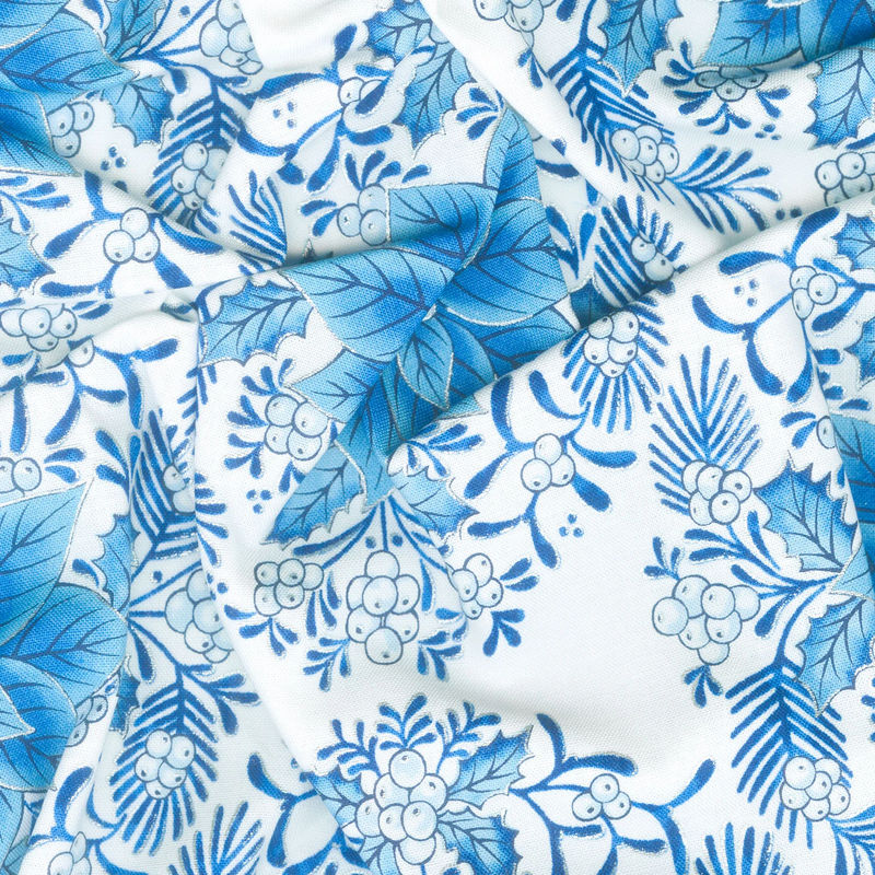 Holiday Flourish - Festive Finery Blue Colorstory Damask Delft Metallic Yardage