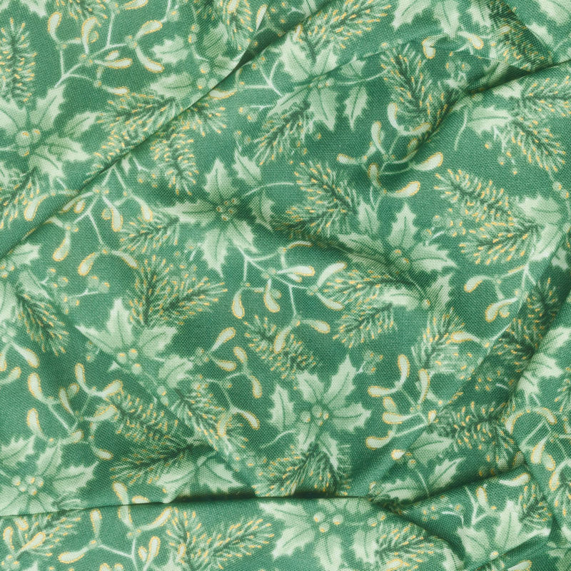 Holiday Flourish - Festive Finery Spearmint Colorstory Sprigs Pine Metallic Yardage
