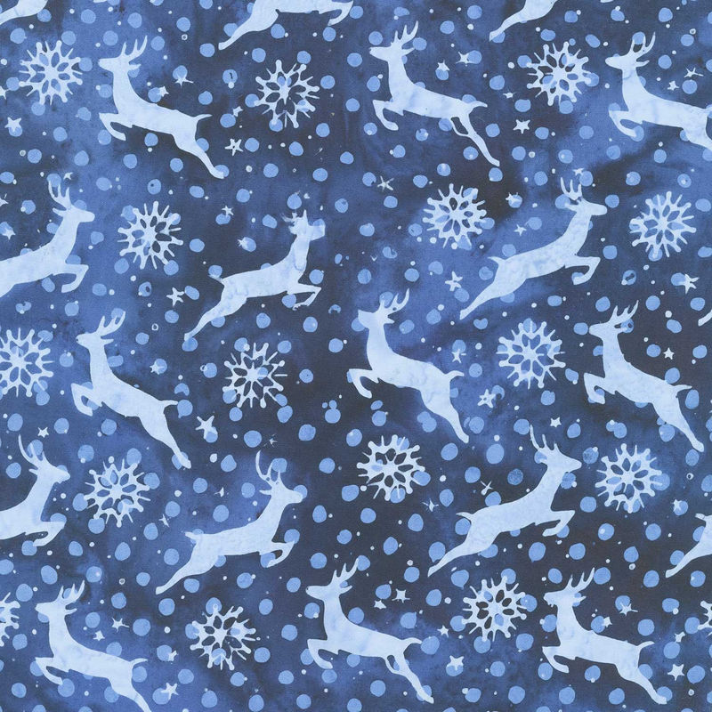 Snowed In Batiks - Deer Snowflake Blue Ocean Yardage
