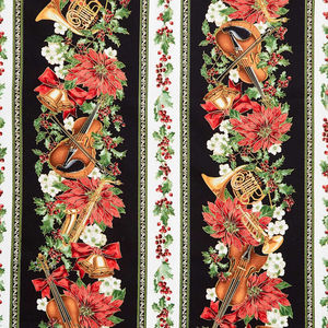 Christmas Musical - Musical Stripe Multi Metallic Yardage