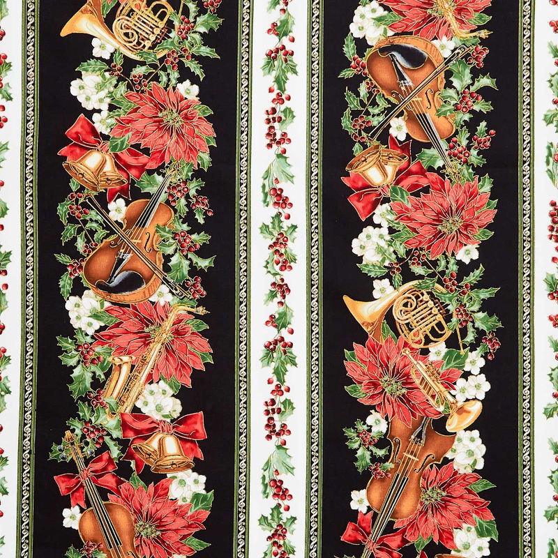 Christmas Musical - Musical Stripe Multi Metallic Yardage