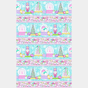 Merry and Bright - Snow Globe Border Stripe Teal Multi Yardage