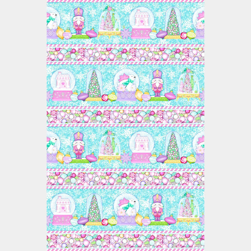Merry and Bright - Snow Globe Border Stripe Teal Multi Yardage