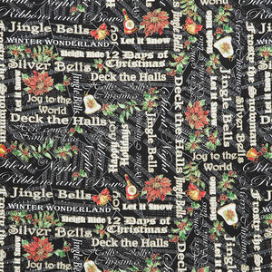 Christmas Musical - Joyous Words Black Metallic Yardage