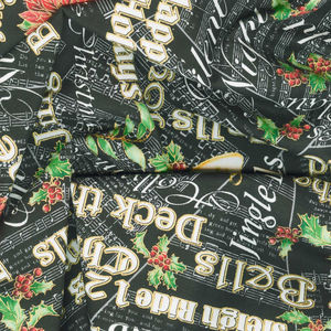 Christmas Musical - Joyous Words Black Metallic Yardage