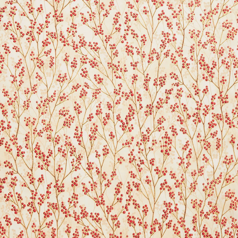 Holiday Flourish - Festive Finery Berries Cream Metallic Yardage