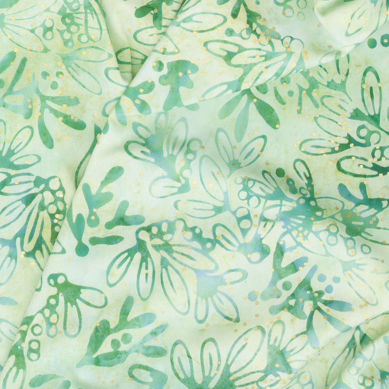 Artisan Batiks - Joyful Holidays Leaves Sage Metallic Yardage