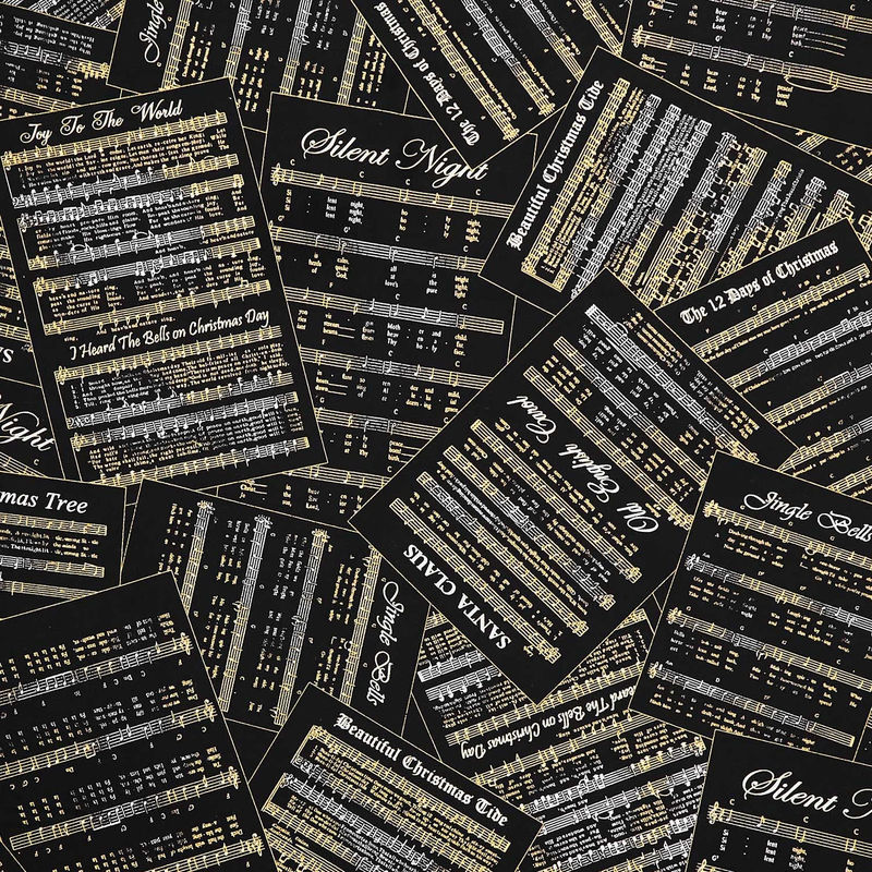 Christmas Musical - Holiday Songs Black Metallic Yardage