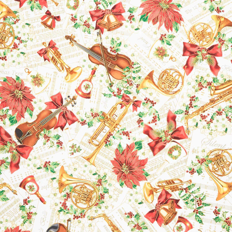 Christmas Musical - Christmas Serenade Cream Metallic Yardage