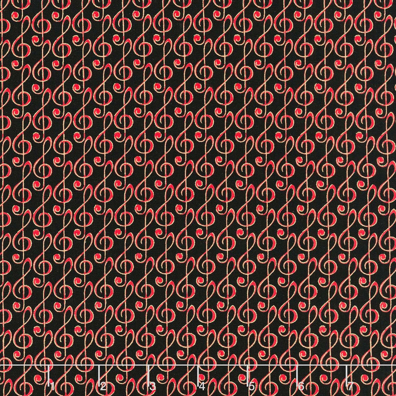 Christmas Musical - Musical G-Clef Black Red Yardage