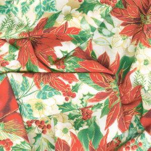 Christmas Musical - Poinsettia Serenade Cream Metallic Yardage