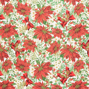 Christmas Musical - Poinsettia Serenade Cream Metallic Yardage