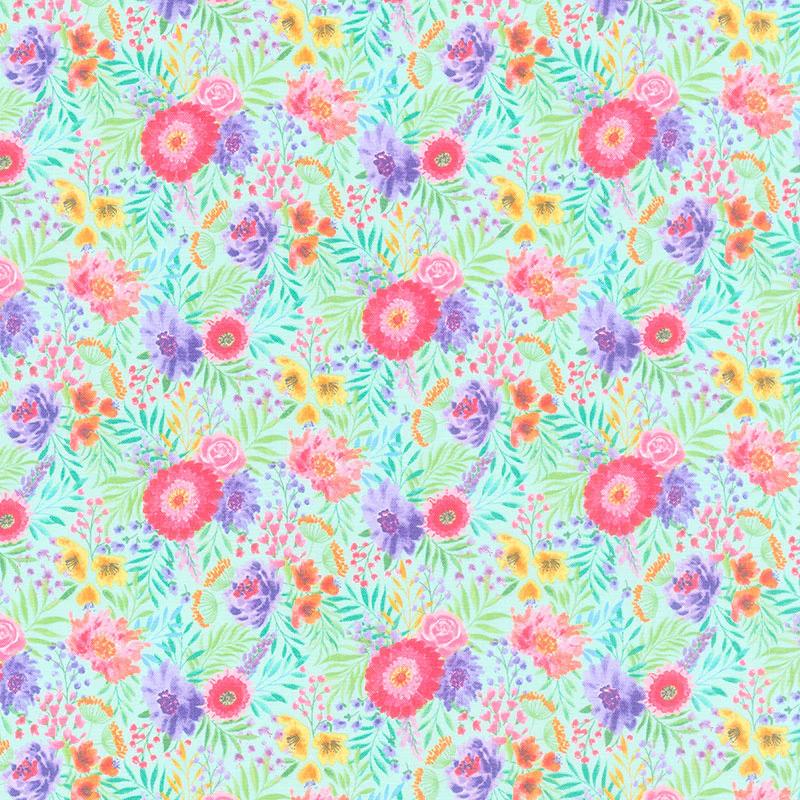 Anisa - Floral with Leaves Mint Yardage