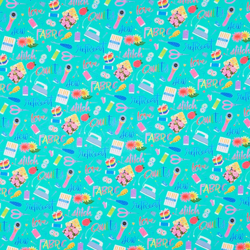Quilt Retreat - Sewing Notions Turquoise Yardage