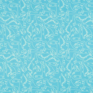 Stomp Stomp Roar - Dino Sketch Aqua Yardage