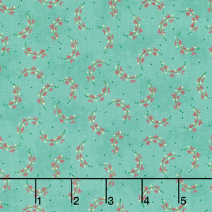 Scraps of Kindness - Heart Sprays Turq Yardage