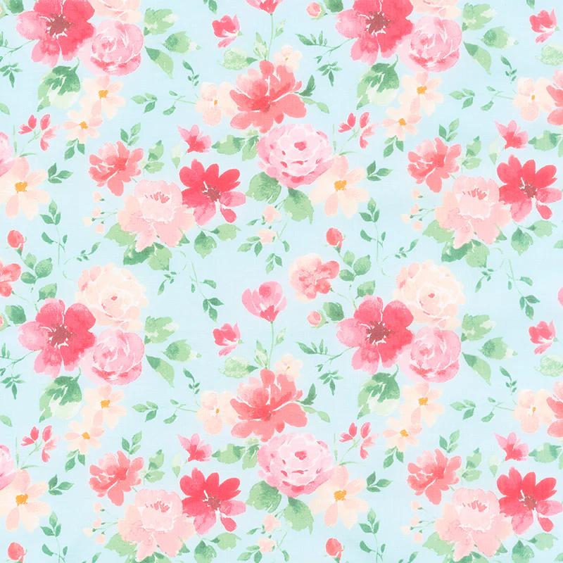 XOXO - Floral Light Turquoise Yardage