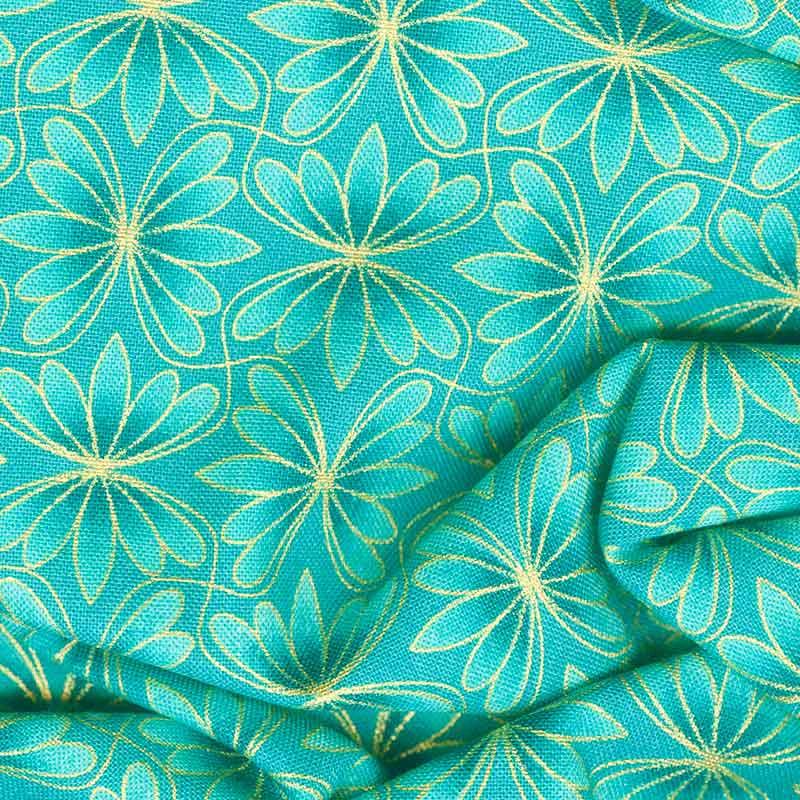 Alluring Butterflies - Petal Geo Turquoise Metallic Yardage