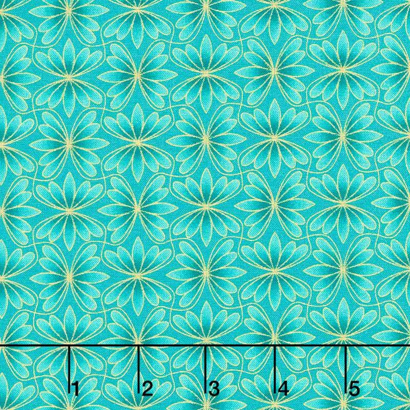Alluring Butterflies - Petal Geo Turquoise Metallic Yardage