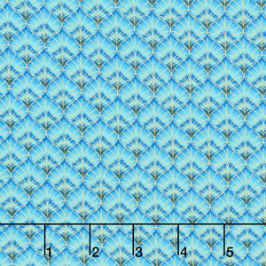 Royal Plume - Peacock Diamond Pattern Aqua Metallic Yardage