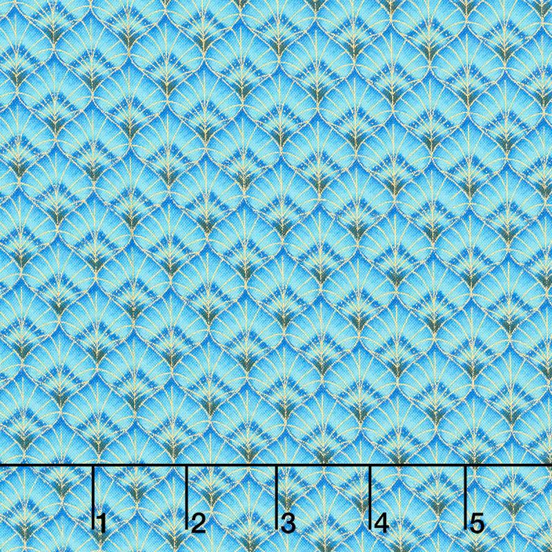 Royal Plume - Peacock Diamond Pattern Aqua Metallic Yardage