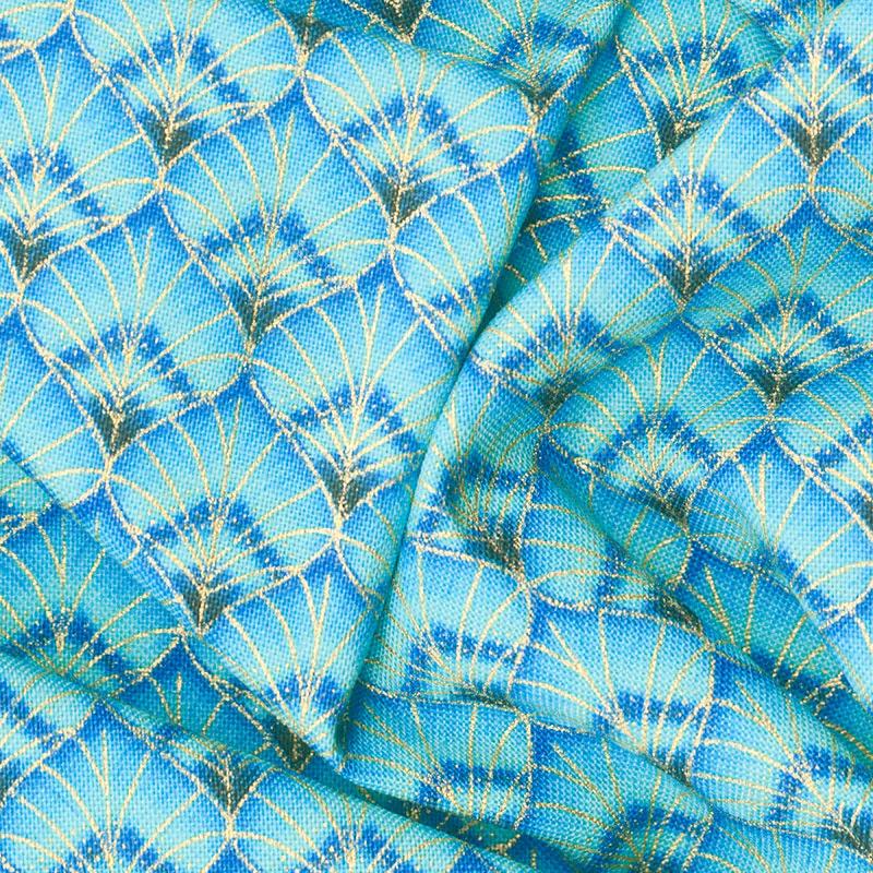 Royal Plume - Peacock Diamond Pattern Aqua Metallic Yardage